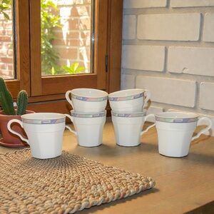 Classic White Ceramic Mug Set with Pastel Accents